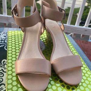 Beige Nine West Ankle Strap Wedge Sandal